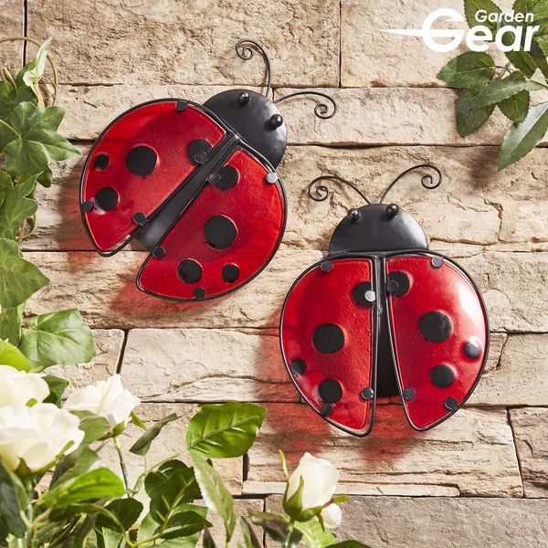 Garden Gear Metal and Glass Set of 2 Ladybirds Wall Art