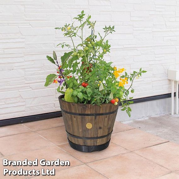 VegTrug™ Wooden Barrel Planter (Burnt Oak)