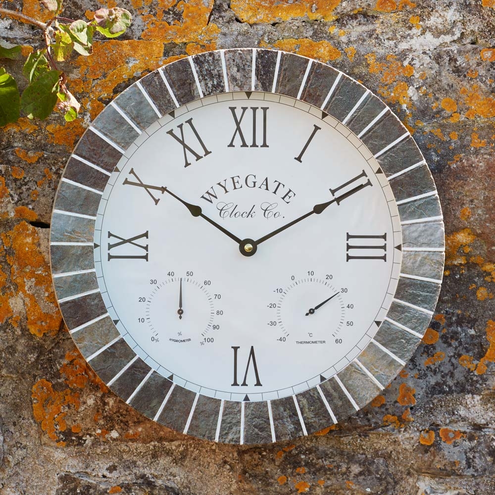 Wyegate Slate Effect Outdoor Clock with Thermometer and Hygrometer